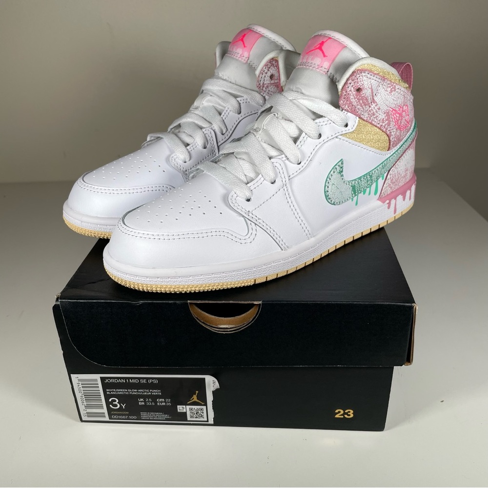 Nike Air Jordan 1 Mid Paint Drip Ice Cream Sneaker Shoes TD Size 3Y DD1667-100